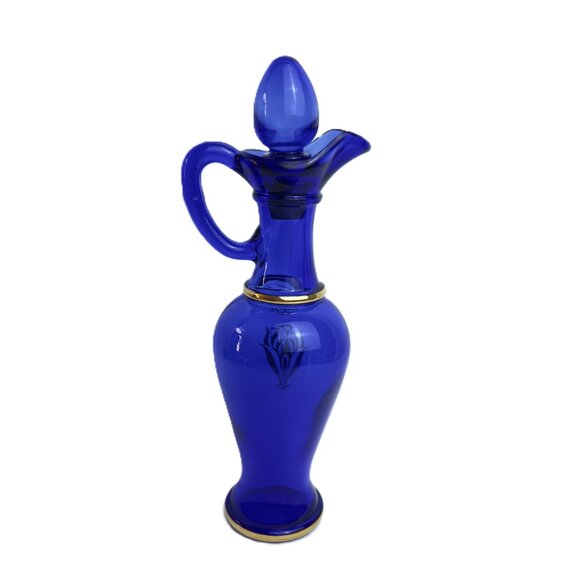 Avon Vintage Cobalt Blue Pitcher & Stopper Gold Accents Genie Bottle Cruet 1970s - Picture 4 of 7